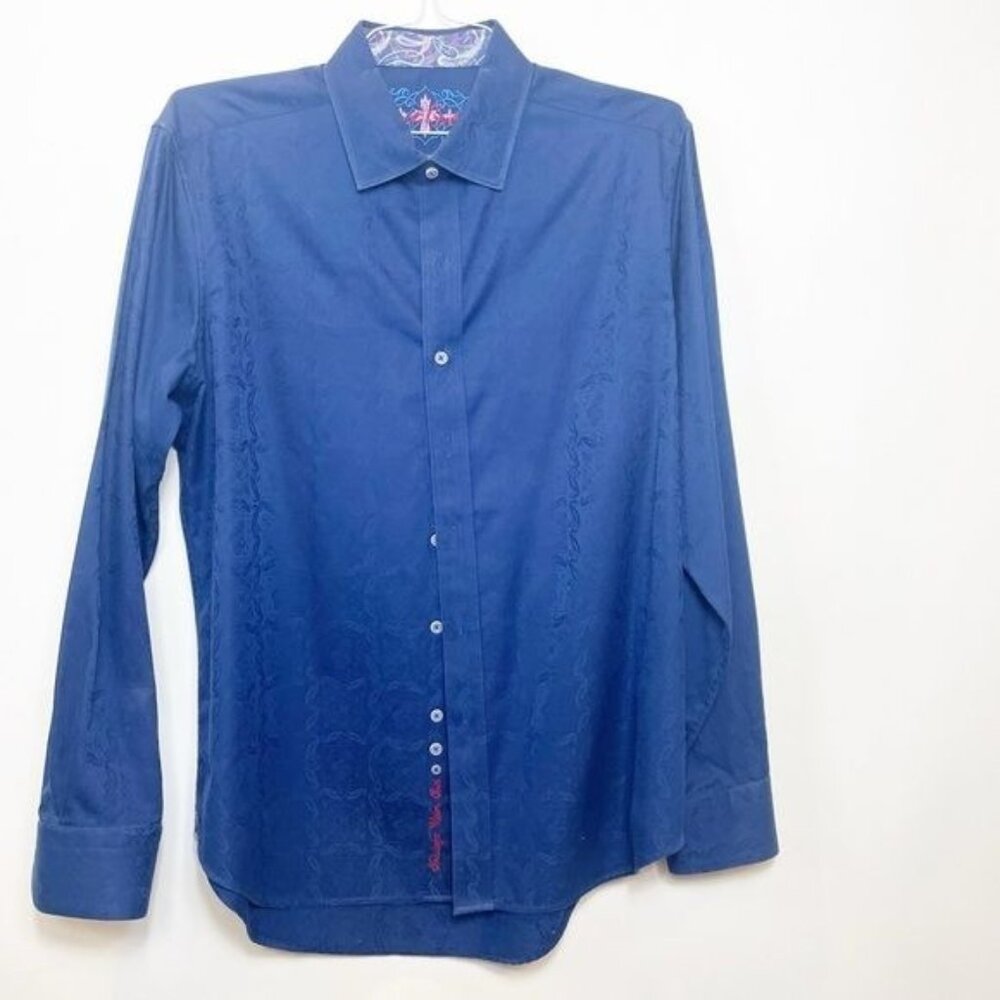 Robert Graham Bayview Paisley Jacquard Shirt Deep Blue Classic Fit Size Large